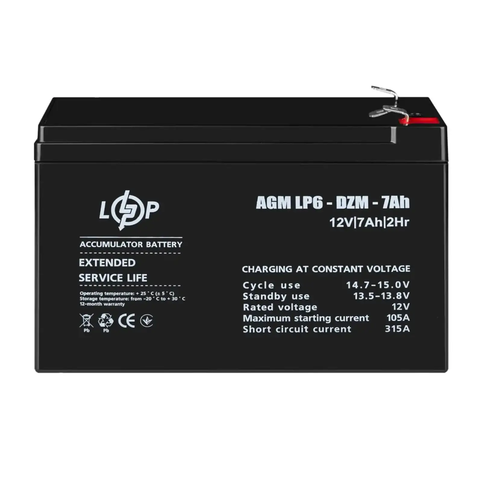 Тяговий свинцево-кислотний AGM акумулятор LP 6-DZM-7 Ah LogicPower UA