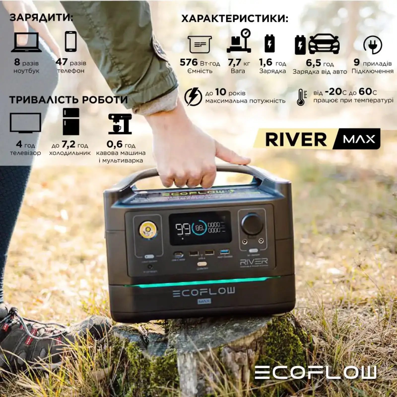 Зарядна портативна електростанція EcoFlow RIVER 600 MAX-EU (EcoFlow) (EFRIVER600MAX-EU) UA