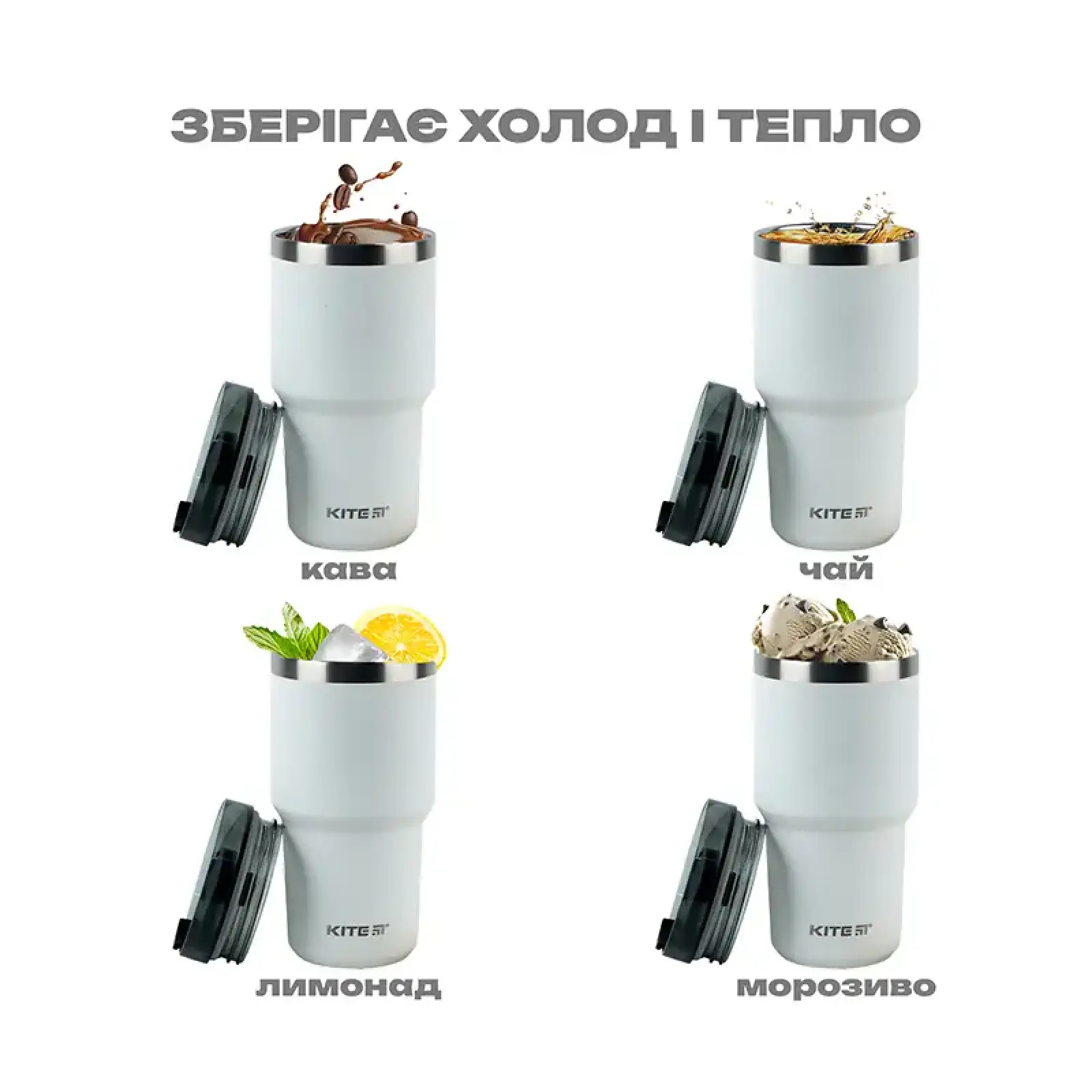 Термокружка 600 мл, біла KITE K24-1206-1
