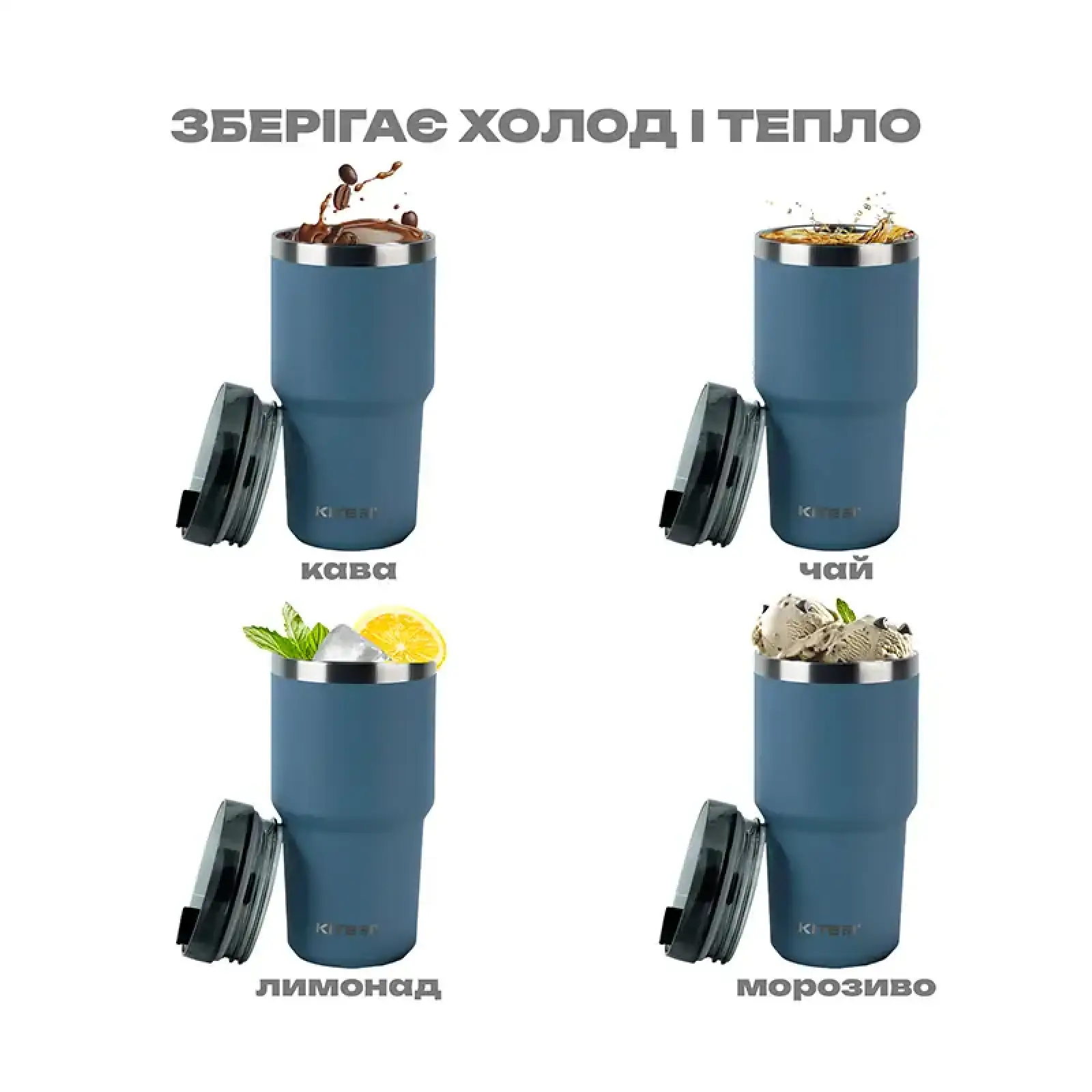 Термокружка 600 мл, сіра KITE K24-1206-3