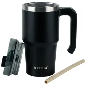 Термокружка з ручкою 600 мл, чорна KITE K24-1207-1