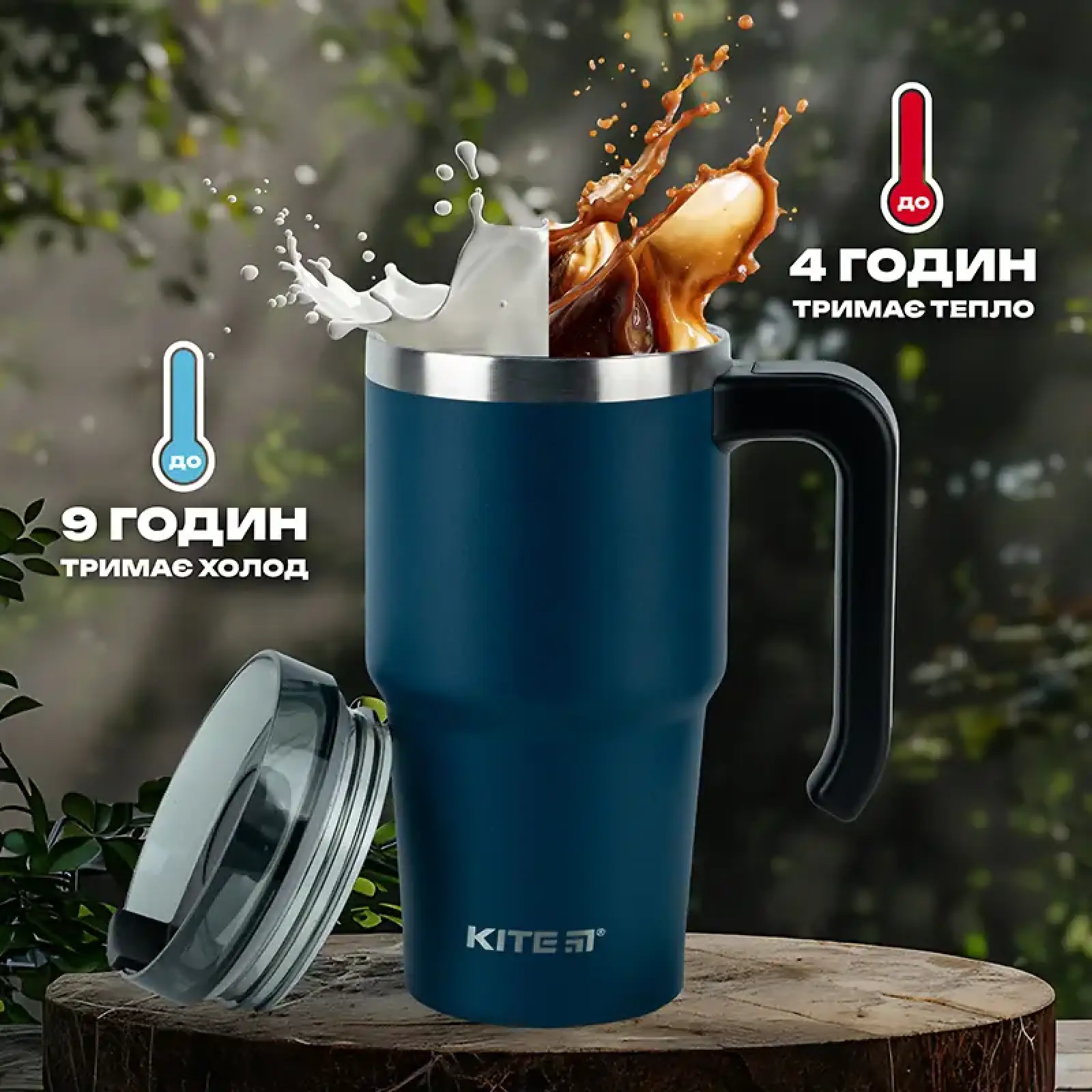 Термокружка з ручкою 600 мл, смарагдова KITE K24-1207-2