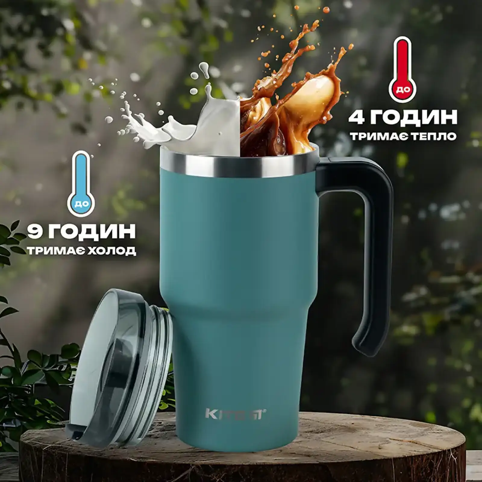 Термокружка з ручкою 600 мл, зелена KITE K24-1207-3