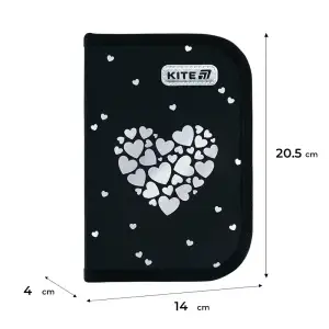 Пенал Kite 1 від., 2 відв., з наповненням 622H Black&Silver K26-622H-5