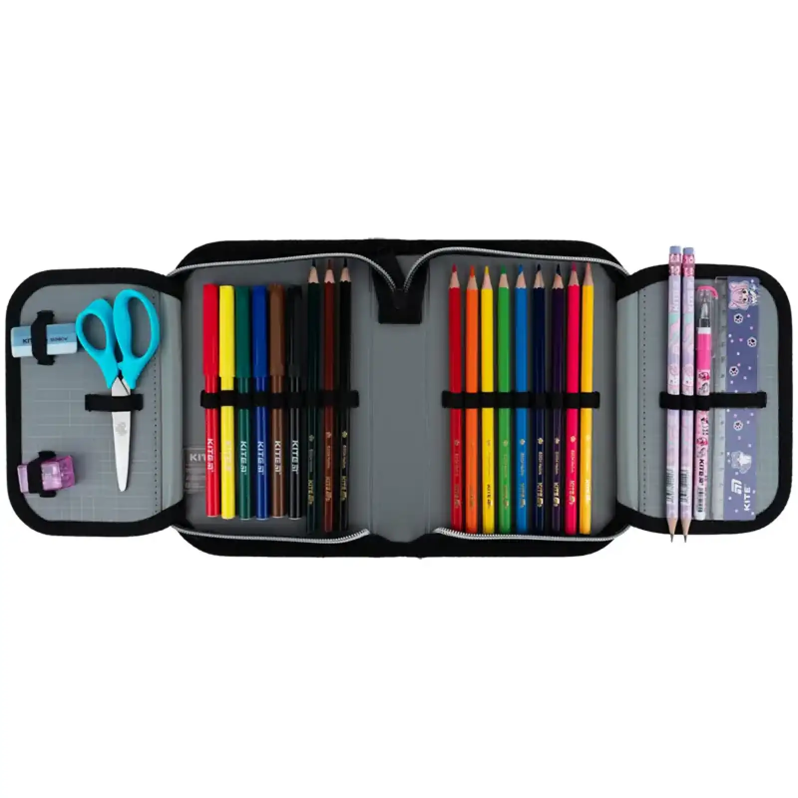 Пенал Kite 1 від., 2 відв., з наповненням 622H Black&Silver K26-622H-5