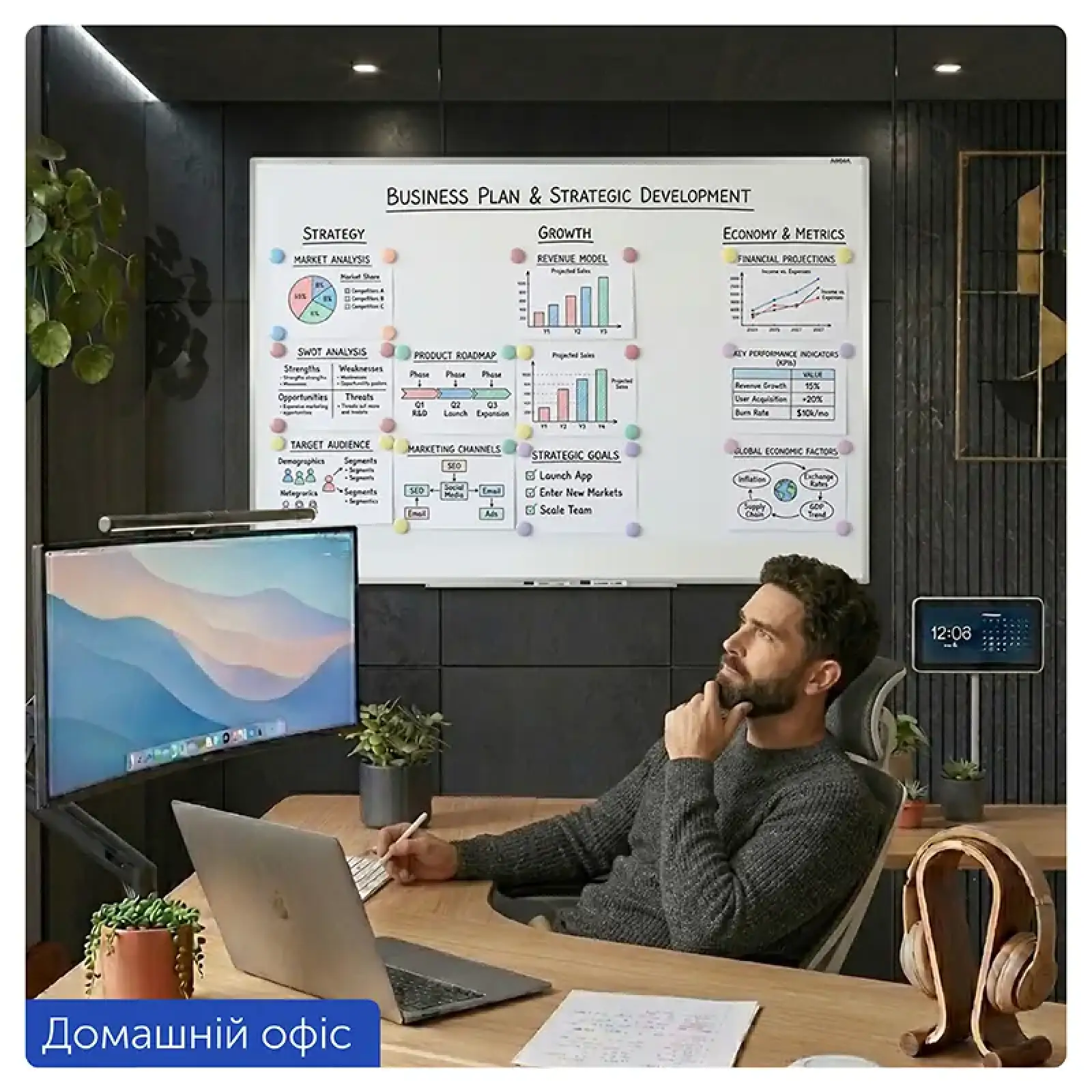 Дошка сухостираєма, магнітна, 90х120 см, алюм. рамка 22*20мм AXENT 9613-A