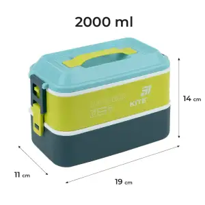 Ланчбокс подвійний з наповненням 2000 мл, синій KITE K25-1184-2