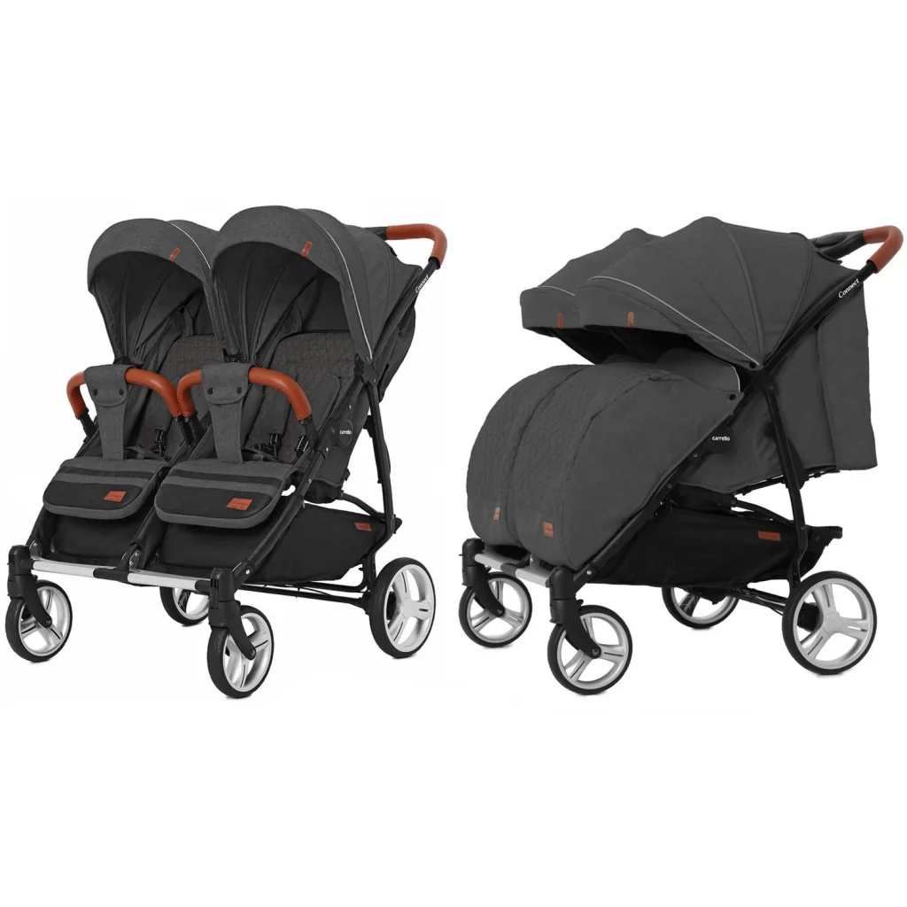 Прогулянкова коляска CARRELLO Connect CRL-5502 Serious Black для двійні +дощовик