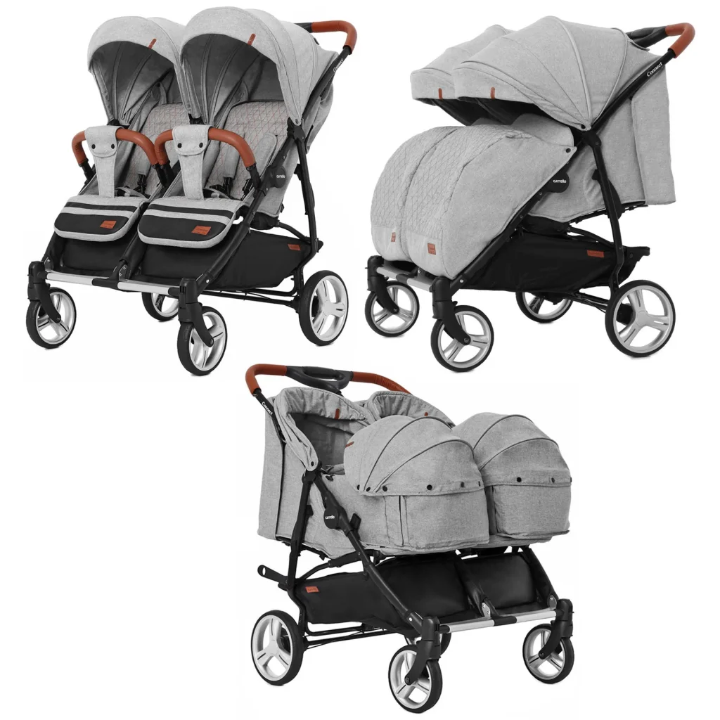 Коляска универсальная CARRELLO Connect CRL-5502/1 Rock Gray для двойни, люлька-переноска+дождевик