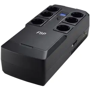 ДБЖ FSP NanoFit 800, 800ВА/480Вт, LCD, Schuko*6, USB +2хUSB для зарядки 5V/1A(Max.), AVR, RJ45 (PPF4801704) UA