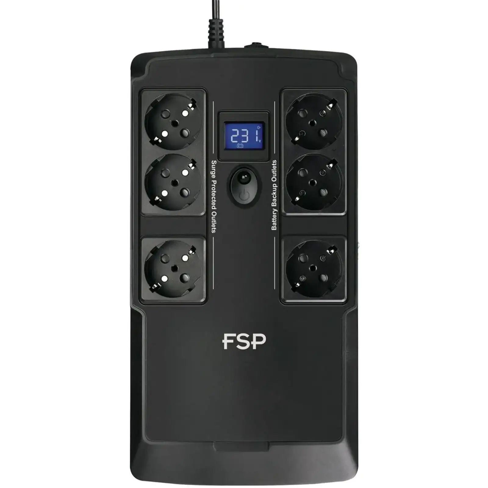 ДБЖ FSP NanoFit 800, 800ВА/480Вт, LCD, Schuko*6, USB +2хUSB для зарядки 5V/1A(Max.), AVR, RJ45 (PPF4801704) UA