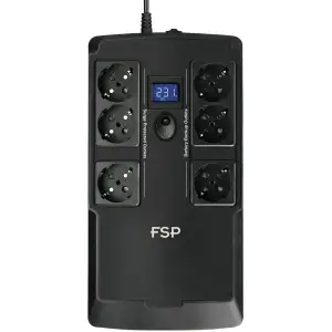 ДБЖ FSP NanoFit 800, 800ВА/480Вт, LCD, Schuko*6, USB +2хUSB для зарядки 5V/1A(Max.), AVR, RJ45 (PPF4801704) UA