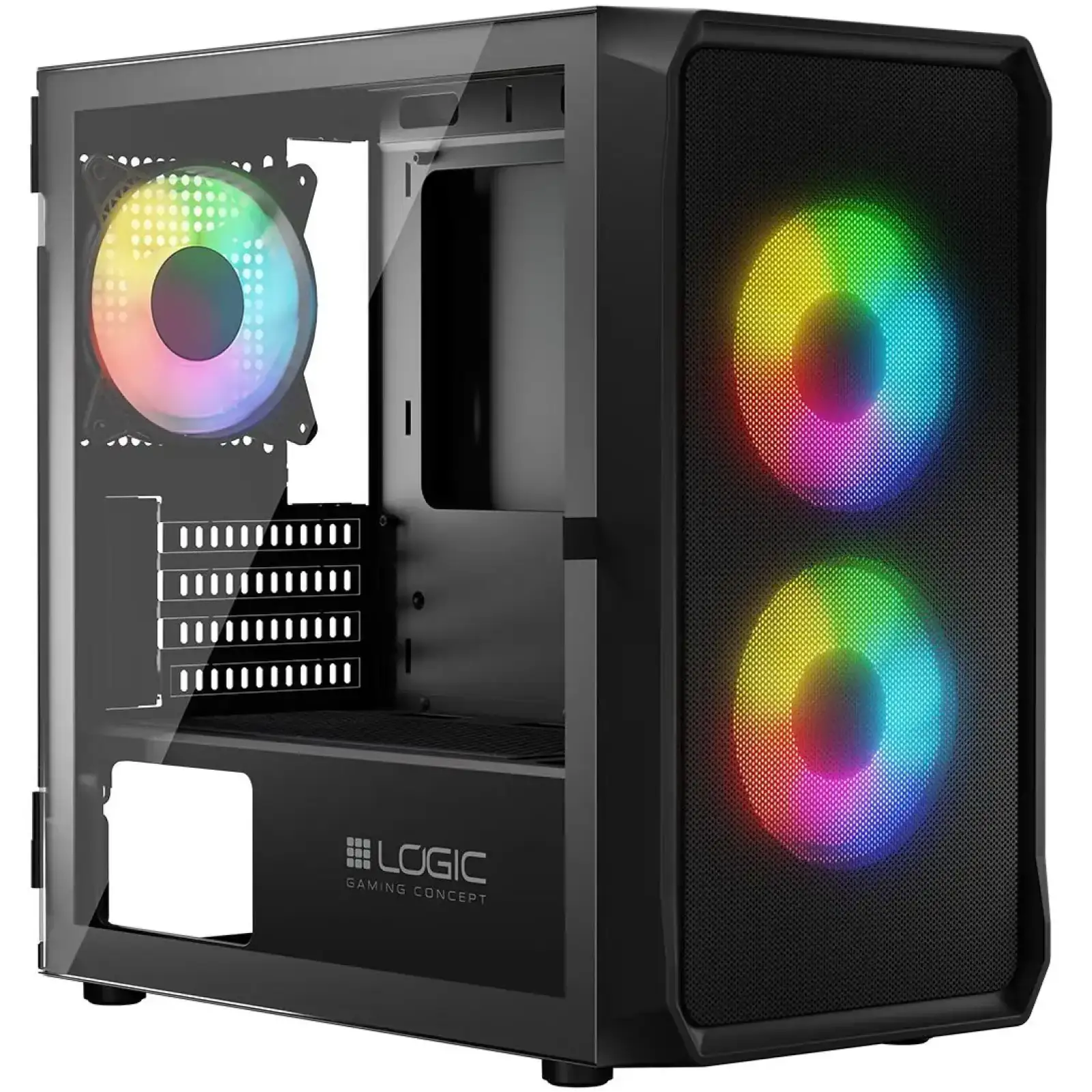Корпус LogicConcept PORTOS MESH+GLASS ARGB fans 3x120mm BLACK без Блок живлення mATX (AM-PORTOS-10-0000000-0002) UA