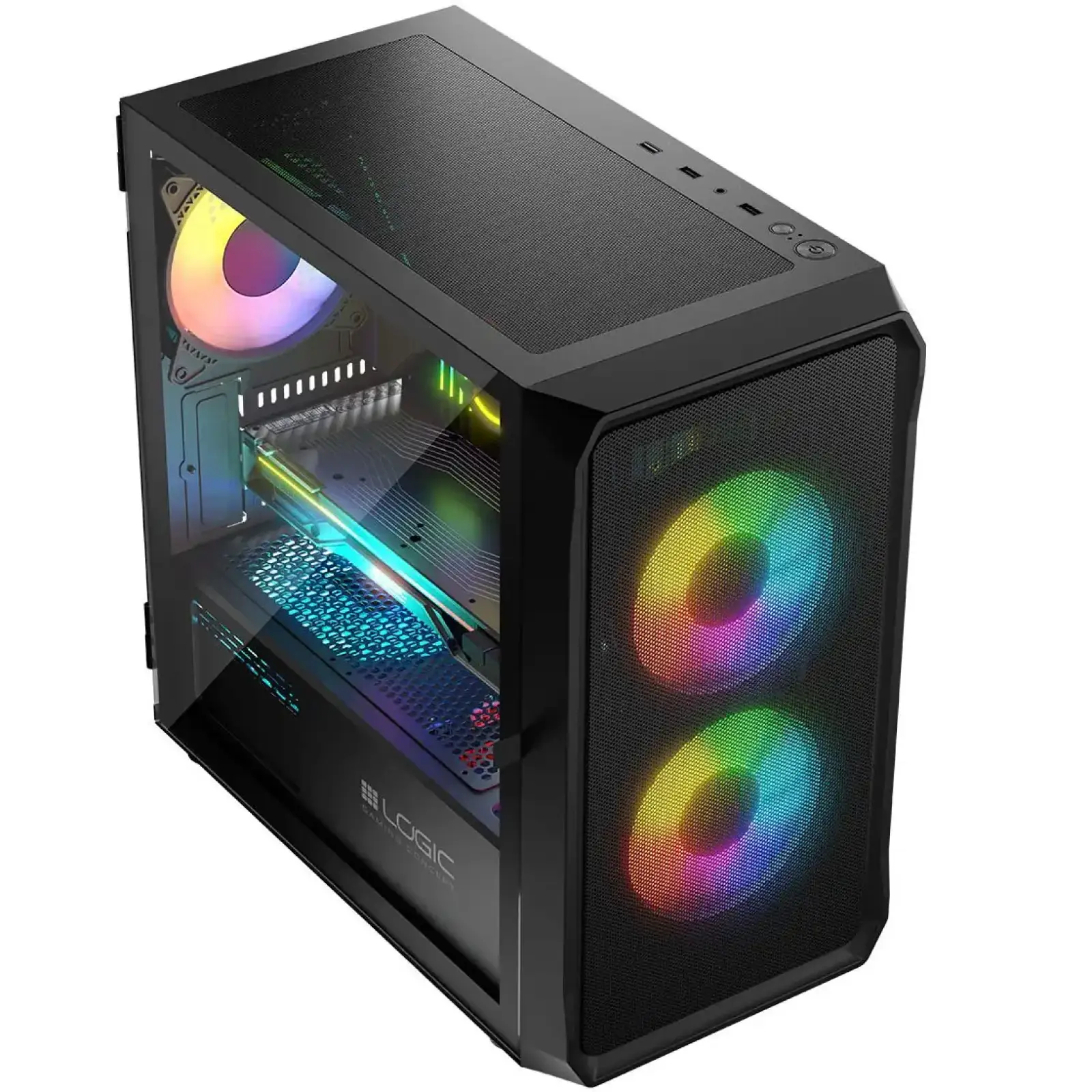 Корпус LogicConcept PORTOS MESH+GLASS ARGB fans 3x120mm BLACK без Блок живлення mATX (AM-PORTOS-10-0000000-0002) UA