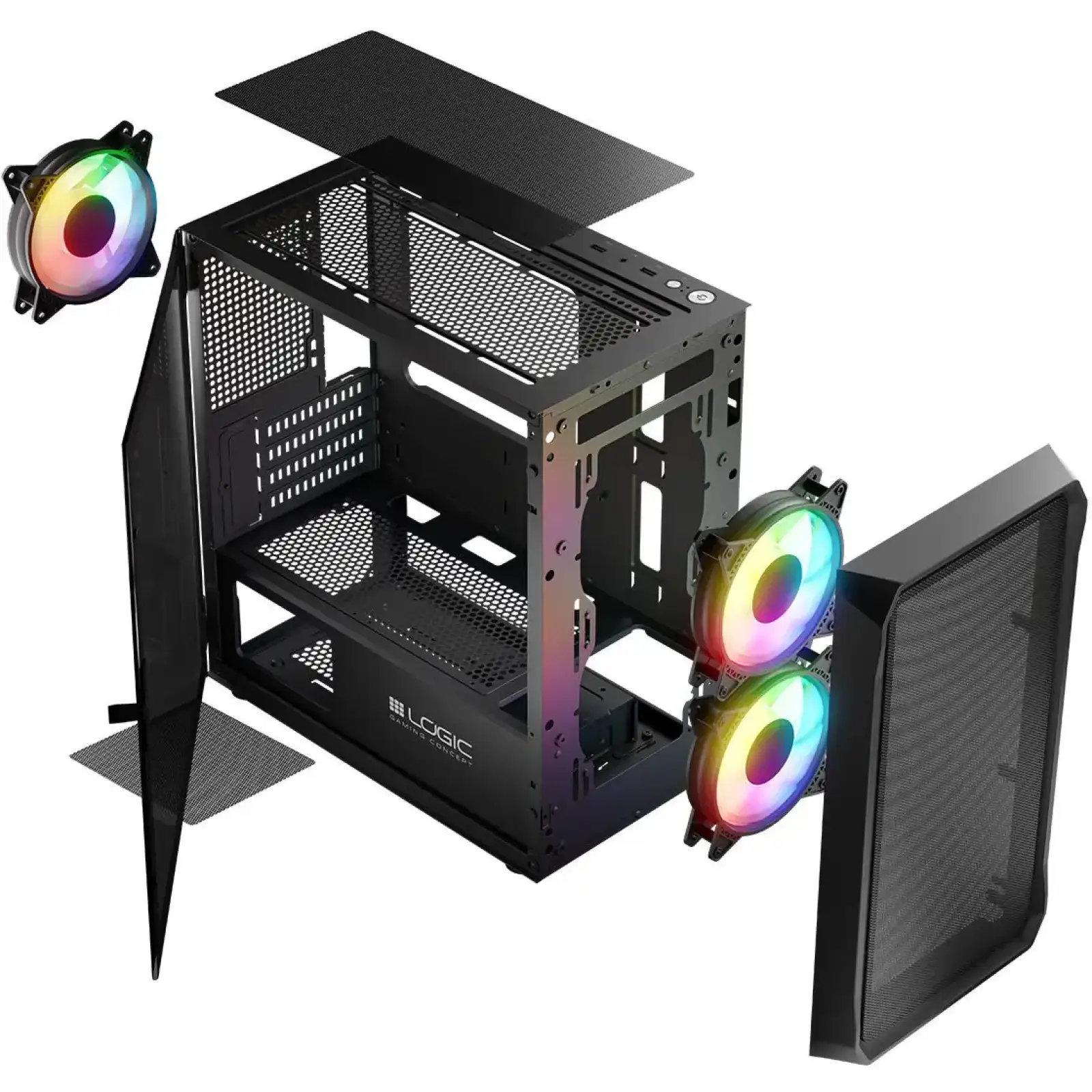 Корпус LogicConcept PORTOS MESH+GLASS ARGB fans 3x120mm BLACK без Блок живлення mATX (AM-PORTOS-10-0000000-0002) UA