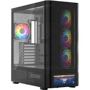 Корпус Modecom VOLCANO AQ500 ARGB MIDI FRONT LCD 6,2”, 4x120mm fans BLACK без Блок питания ATX (MC-A-AQ500-4FA-B) UA