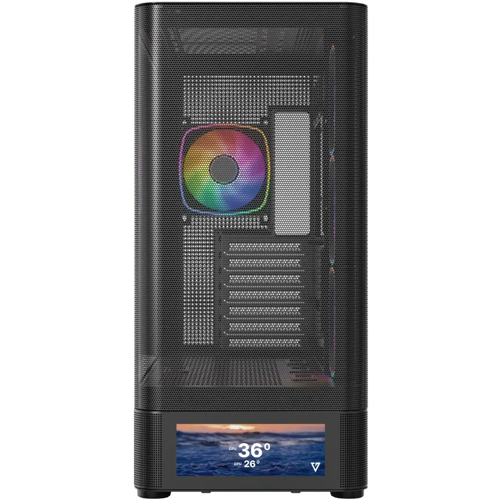 Корпус Modecom VOLCANO AQ500 ARGB MIDI FRONT LCD 6,2”, 4x120mm fans BLACK без Блок питания ATX (MC-A-AQ500-4FA-B) UA