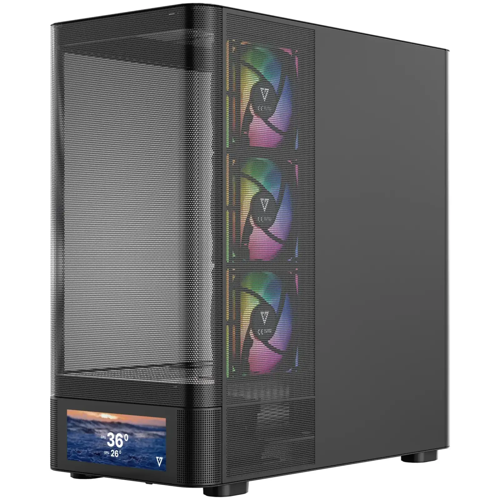 Корпус Modecom VOLCANO AQ500 ARGB MIDI FRONT LCD 6,2”, 4x120mm fans BLACK без Блок питания ATX (MC-A-AQ500-4FA-B) UA