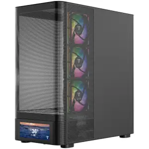 Корпус Modecom VOLCANO AQ500 ARGB MIDI FRONT LCD 6,2”, 4x120mm fans BLACK без Блок питания ATX (MC-A-AQ500-4FA-B) UA
