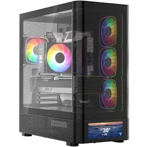 Корпус Modecom VOLCANO AQ500 ARGB MIDI FRONT LCD 6,2”, 4x120mm fans BLACK без Блок питания ATX (MC-A-AQ500-4FA-B) UA
