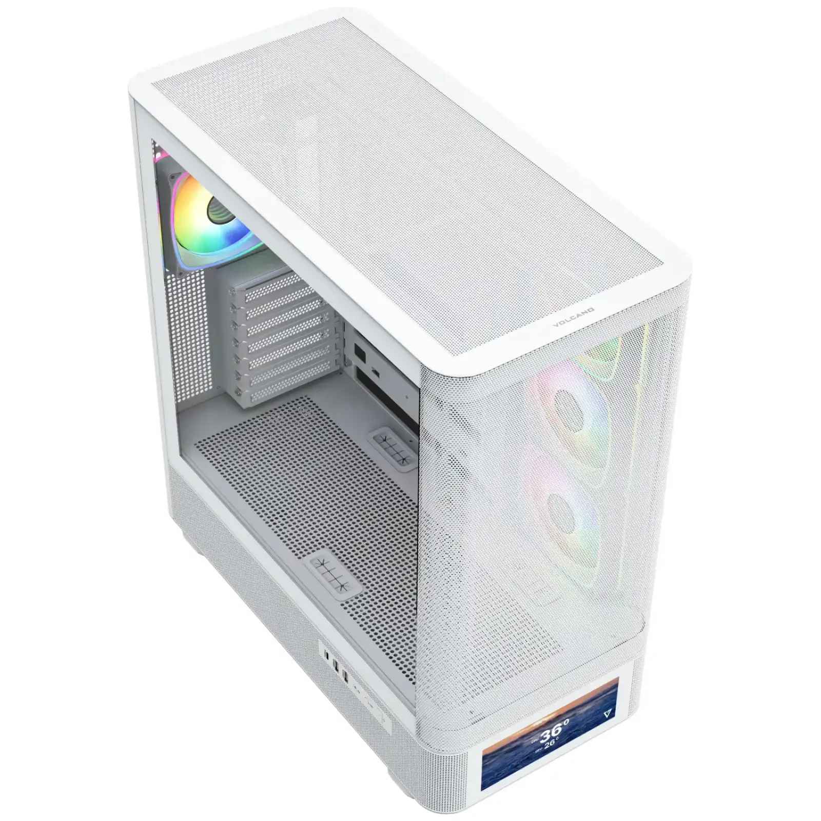 Корпус Modecom VOLCANO AQ500 ARGB MIDI FRONT LCD 6,2”, 4x120mm fans WHITE без Блок питания ATX (MC-A-AQ500-4FA-W) UA