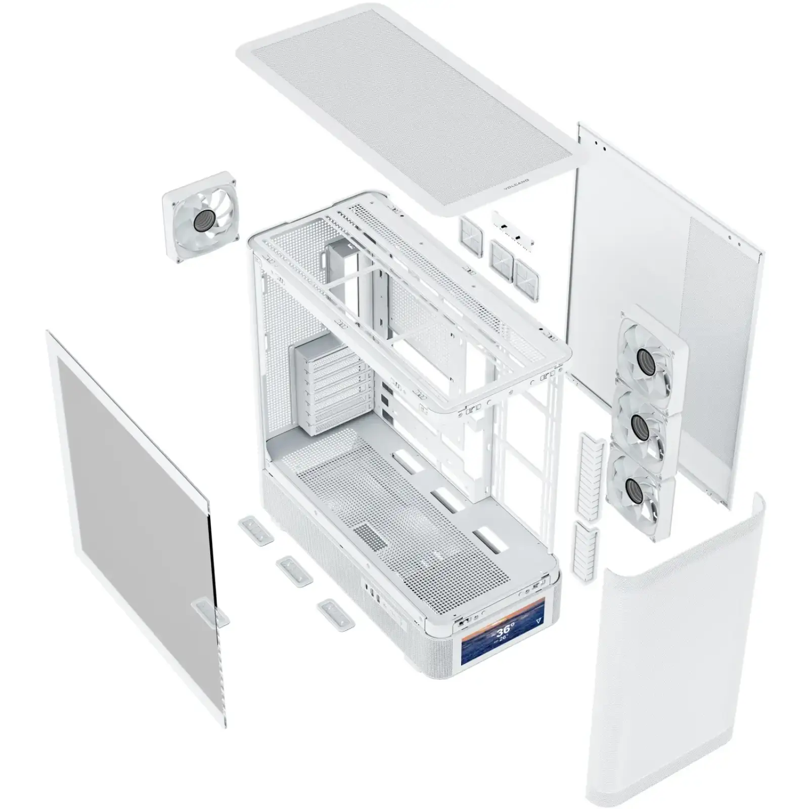 Корпус Modecom VOLCANO AQ500 ARGB MIDI FRONT LCD 6,2”, 4x120mm fans WHITE без Блок питания ATX (MC-A-AQ500-4FA-W) UA