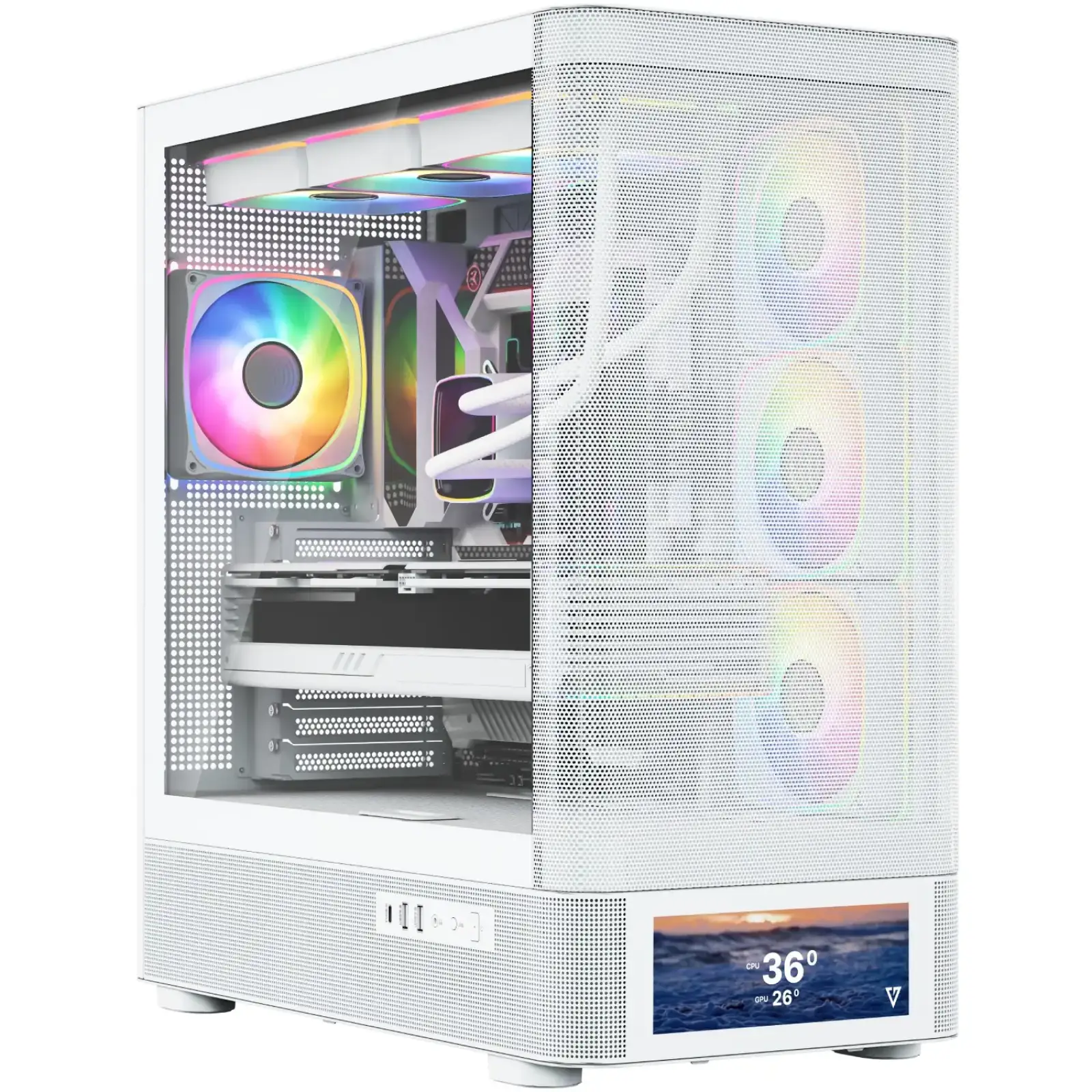 Корпус Modecom VOLCANO AQ500 ARGB MIDI FRONT LCD 6,2”, 4x120mm fans WHITE без Блок питания ATX (MC-A-AQ500-4FA-W) UA