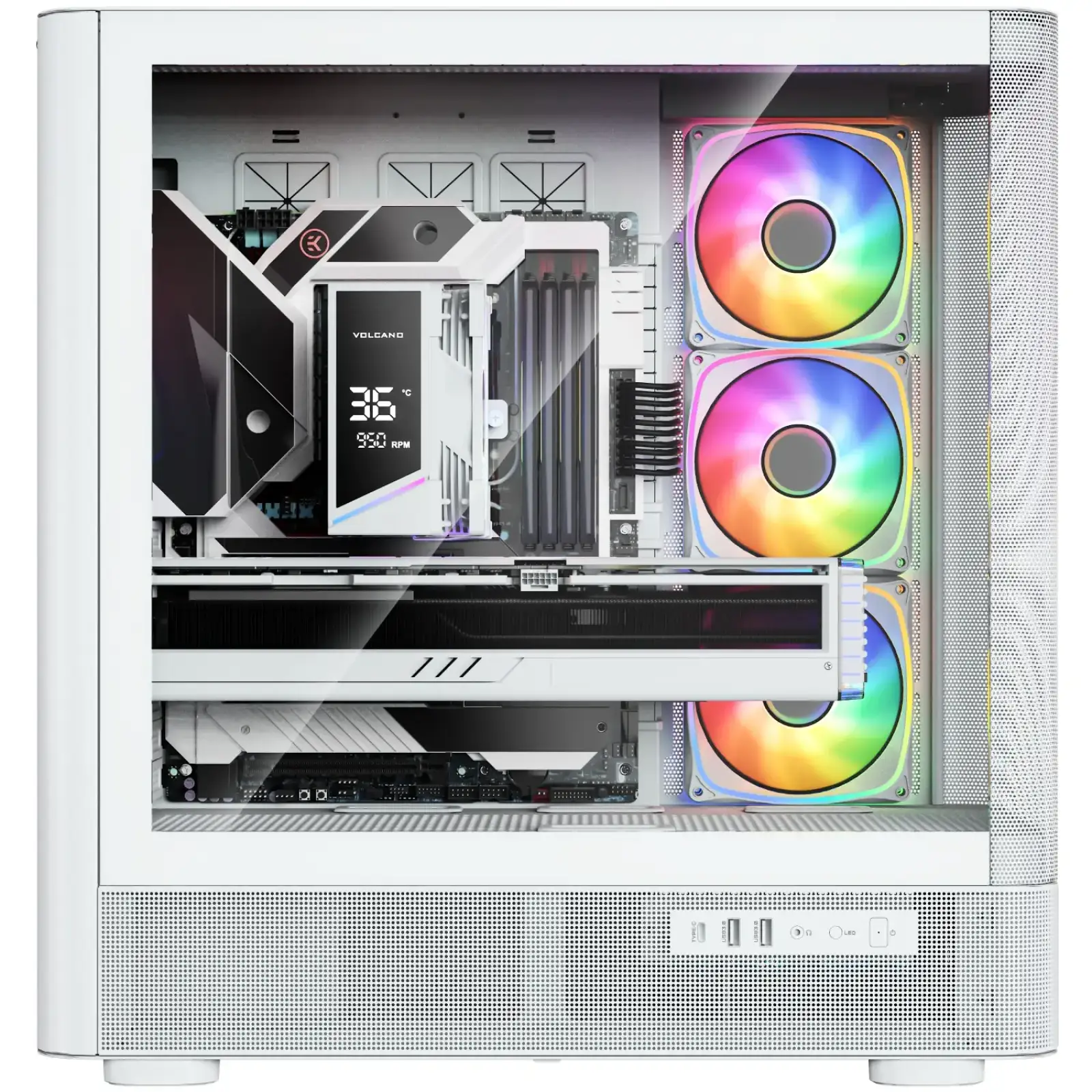 Корпус Modecom VOLCANO AQ500 ARGB MIDI FRONT LCD 6,2”, 4x120mm fans WHITE без Блок питания ATX (MC-A-AQ500-4FA-W) UA