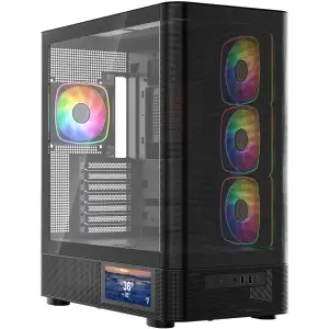 Корпус Modecom VOLCANO AQ400 ARGB MIDI SIDE LCD 6,2”, 4x120mm fans BLACK без Блок питания ATX (MC-A-AQ400-4FA-B) UA