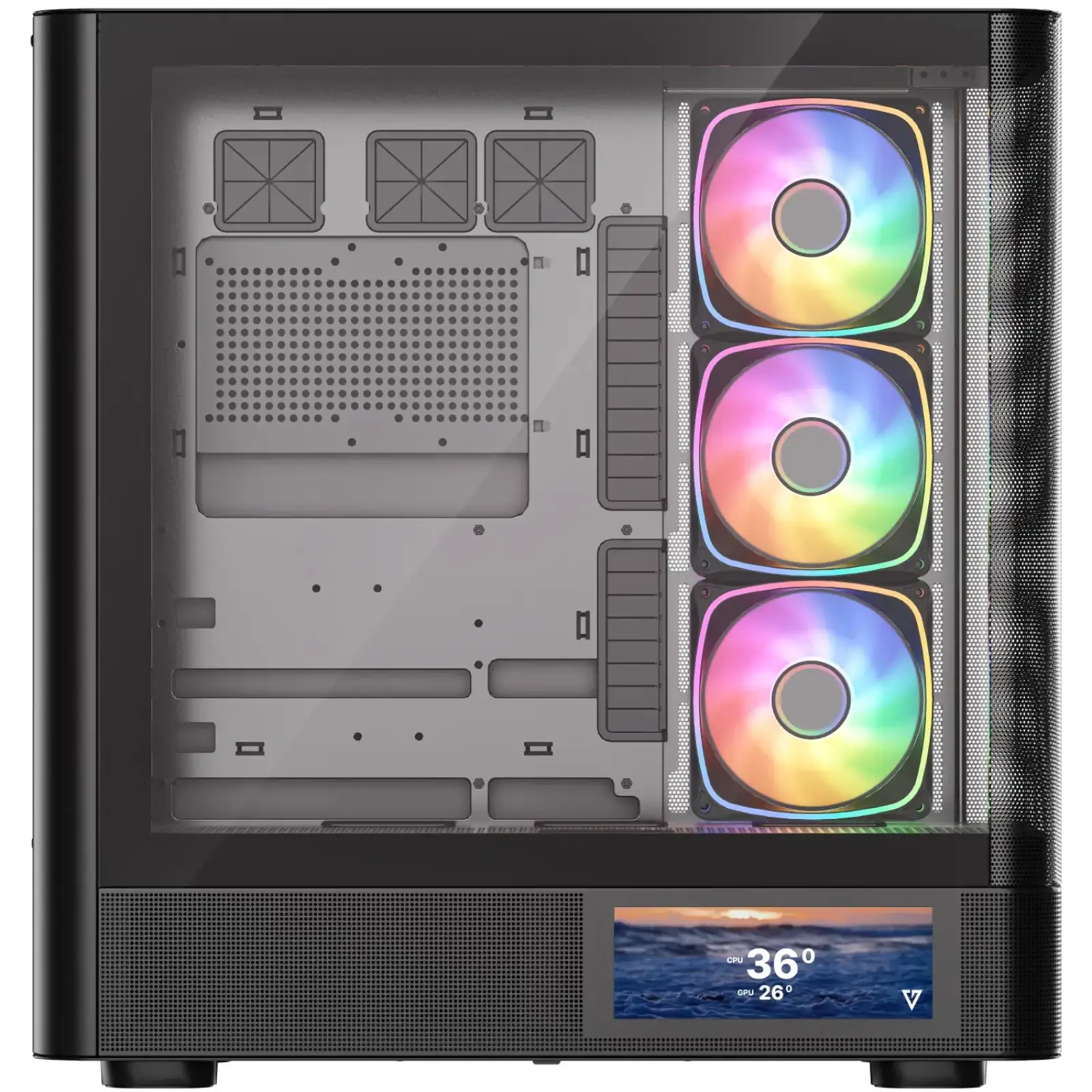 Корпус Modecom VOLCANO AQ400 ARGB MIDI SIDE LCD 6,2”, 4x120mm fans BLACK без Блок питания ATX (MC-A-AQ400-4FA-B) UA