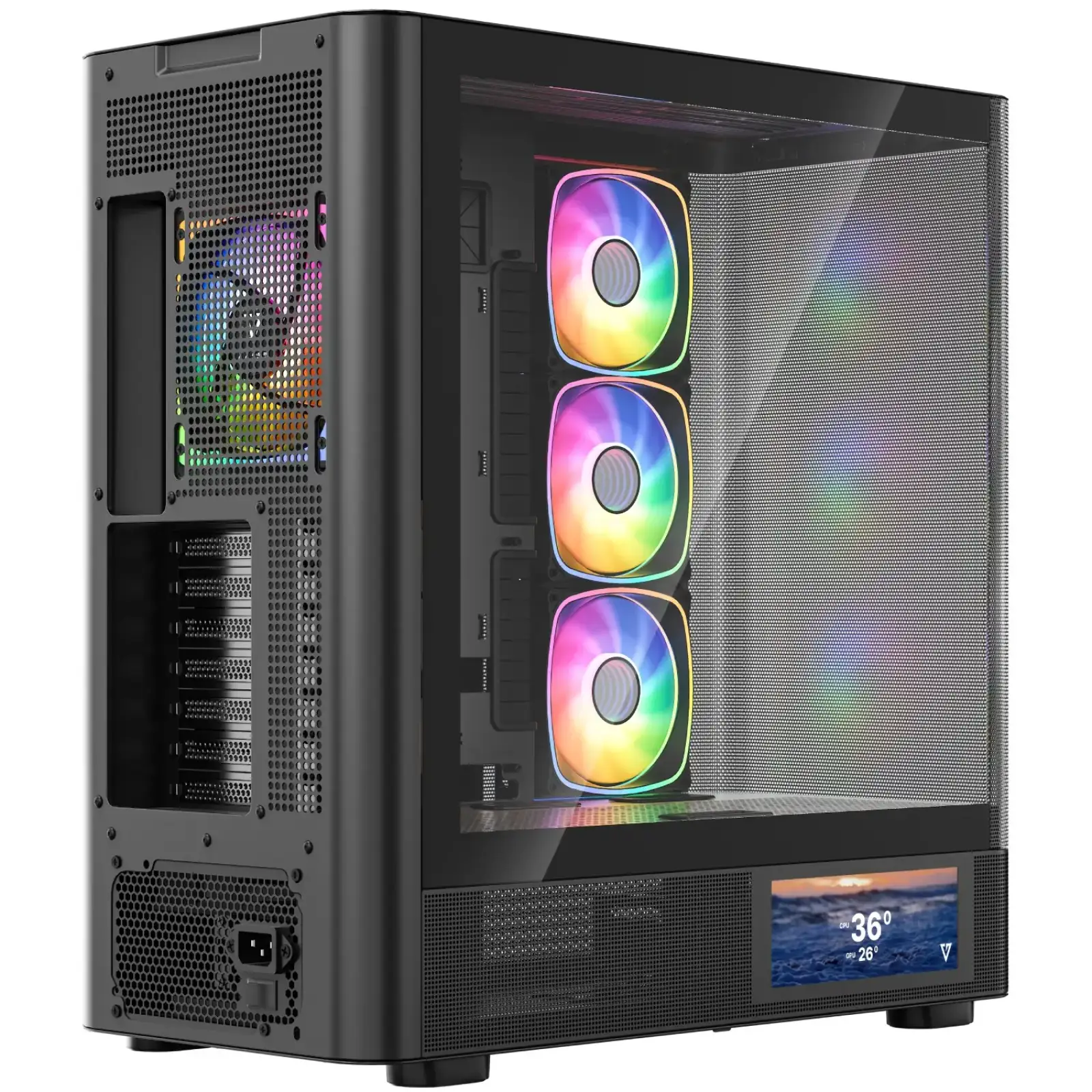 Корпус Modecom VOLCANO AQ400 ARGB MIDI SIDE LCD 6,2”, 4x120mm fans BLACK без Блок питания ATX (MC-A-AQ400-4FA-B) UA