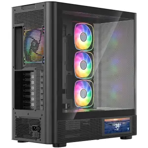 Корпус Modecom VOLCANO AQ400 ARGB MIDI SIDE LCD 6,2”, 4x120mm fans BLACK без Блок питания ATX (MC-A-AQ400-4FA-B) UA