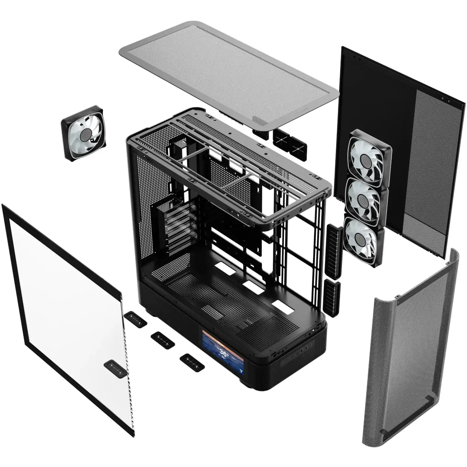 Корпус Modecom VOLCANO AQ400 ARGB MIDI SIDE LCD 6,2”, 4x120mm fans BLACK без Блок питания ATX (MC-A-AQ400-4FA-B) UA