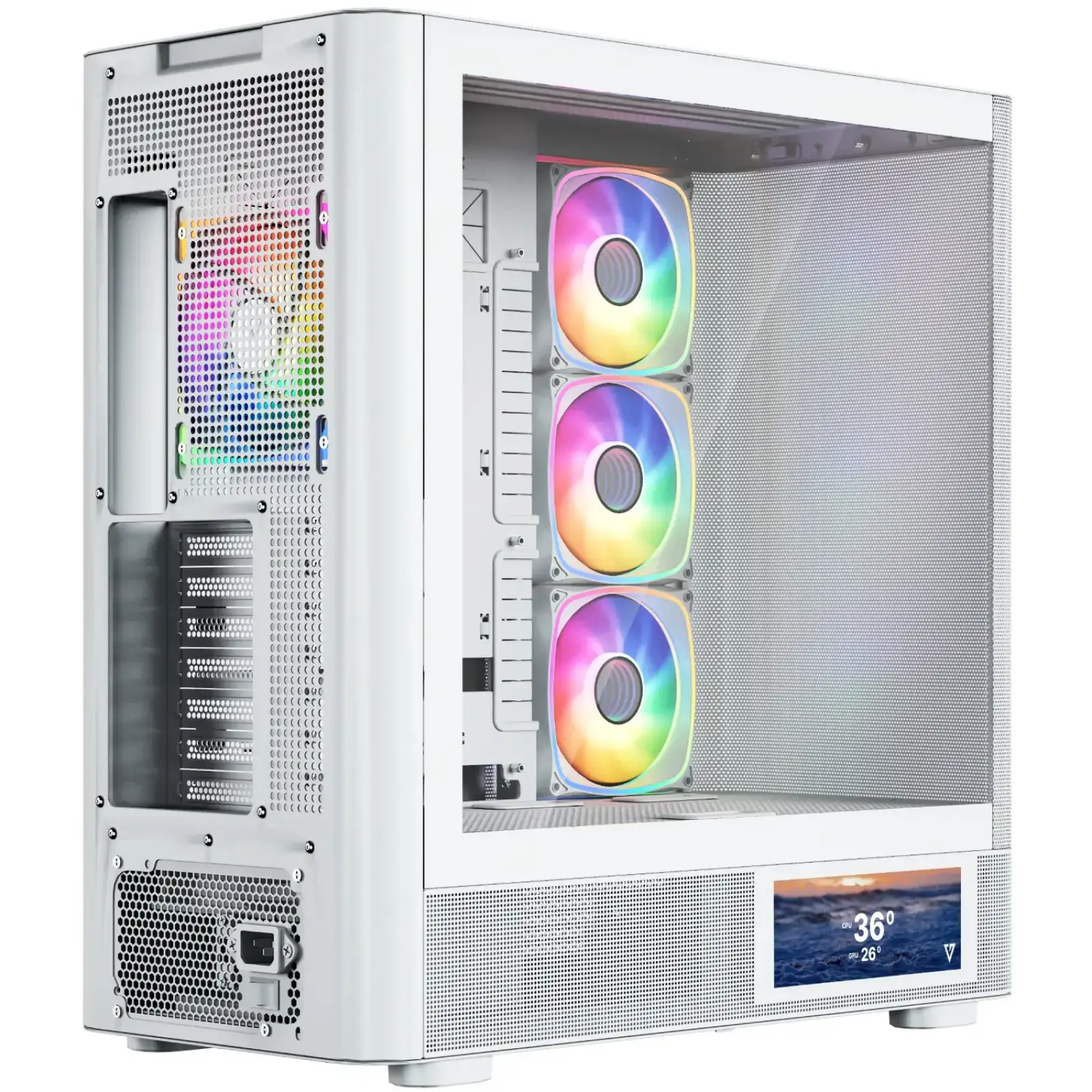 Корпус Modecom VOLCANO AQ400 ARGB MIDI SIDE LCD 6,2”, 4x120mm fans WHITE без Блок питания ATX (MC-A-AQ400-4FA-W) UA