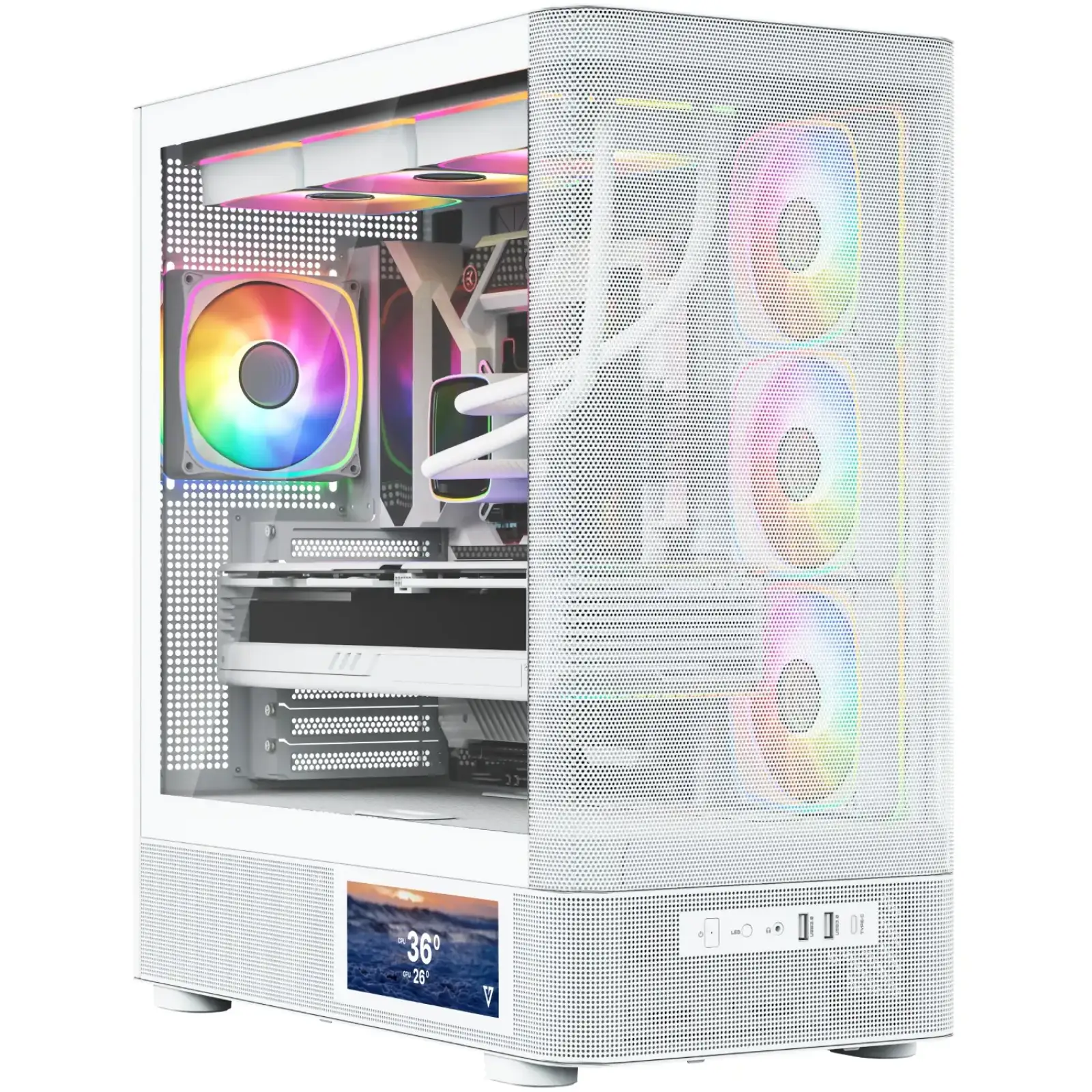Корпус Modecom VOLCANO AQ400 ARGB MIDI SIDE LCD 6,2”, 4x120mm fans WHITE без Блок питания ATX (MC-A-AQ400-4FA-W) UA