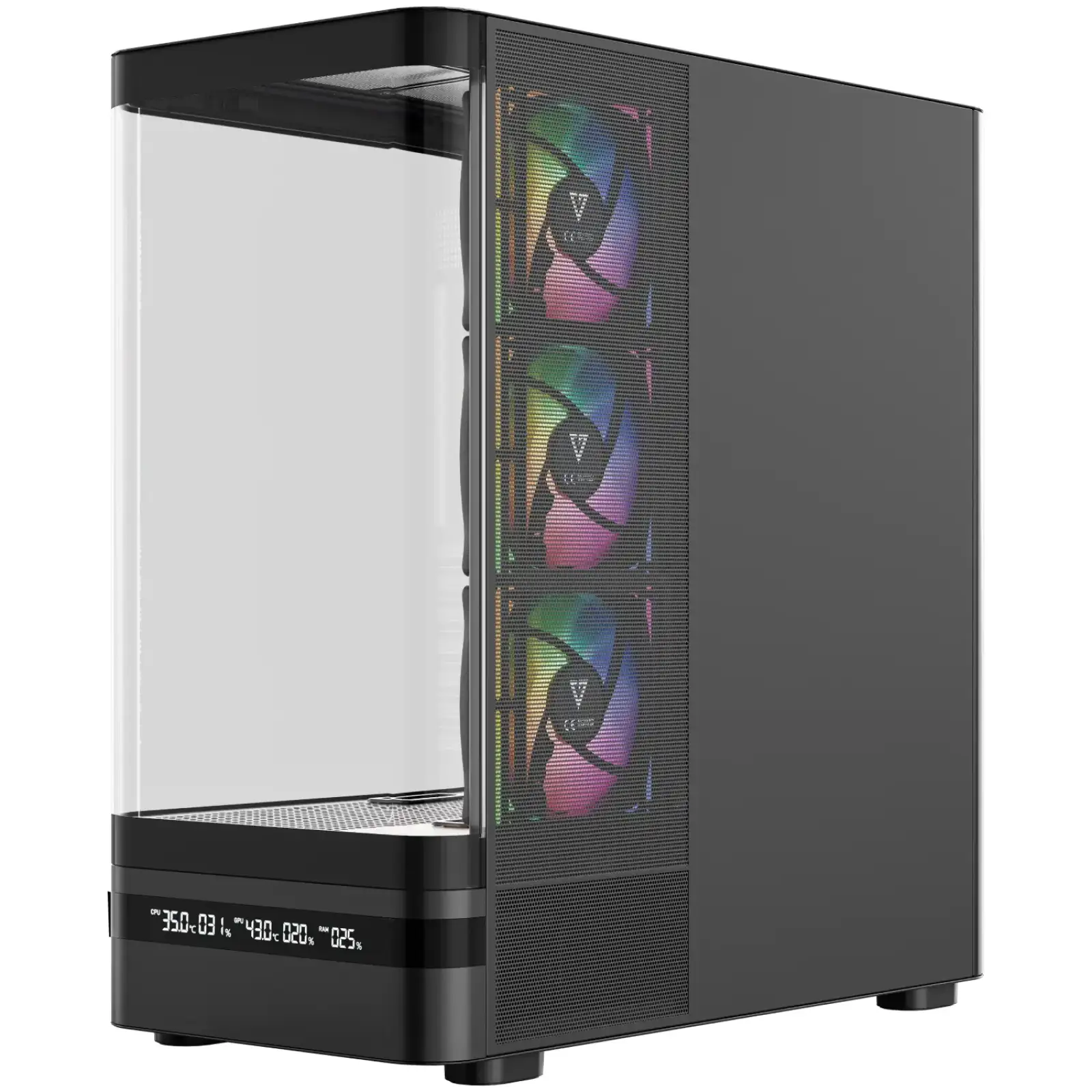 Корпус Modecom VOLCANO AQ200 ARGB MIDI FRONT LCD, 4x120mm fans BLACK без Блок питания ATX (MC-A-AQ200-4FA-B) UA