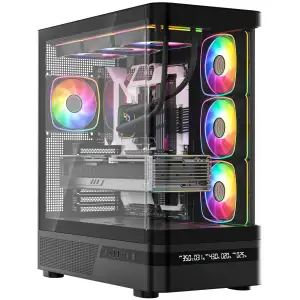 Корпус Modecom VOLCANO AQ200 ARGB MIDI FRONT LCD, 4x120mm fans BLACK без Блок питания ATX (MC-A-AQ200-4FA-B) UA