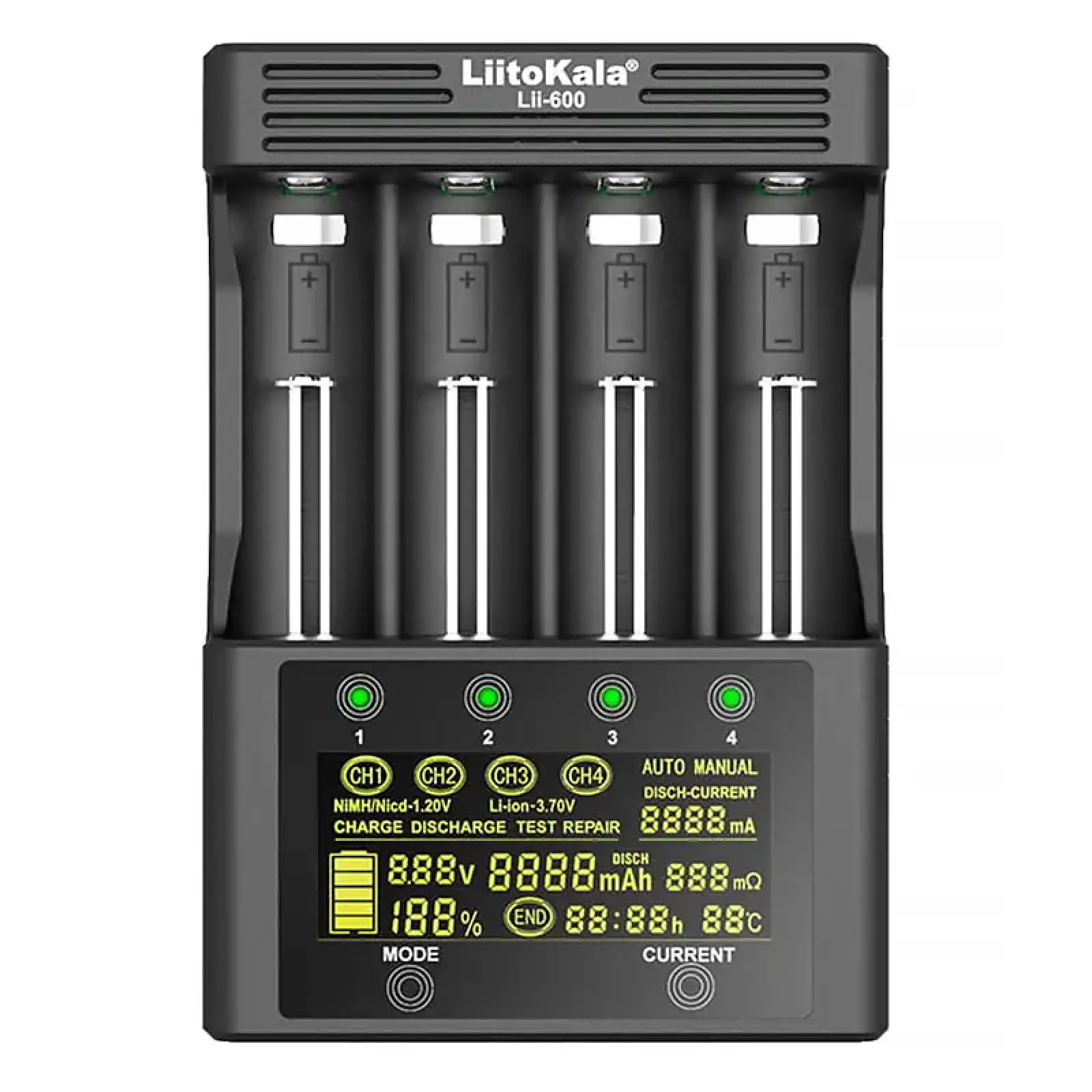 Зарядний пристрій LiitoKala Lii-600, 4x(Lion/NiMH/NiCd), discharge function, display UA