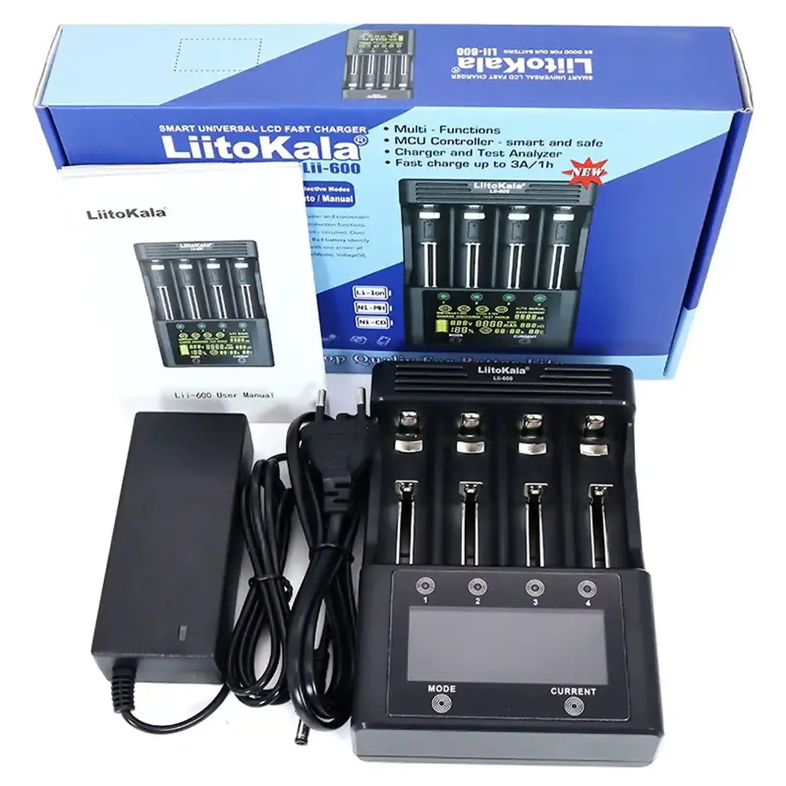 Зарядний пристрій LiitoKala Lii-600, 4x(Lion/NiMH/NiCd), discharge function, display UA