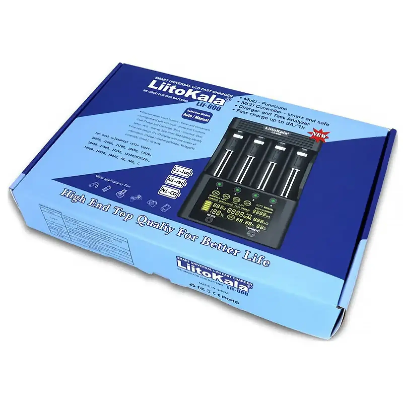 Зарядний пристрій LiitoKala Lii-600, 4x(Lion/NiMH/NiCd), discharge function, display UA
