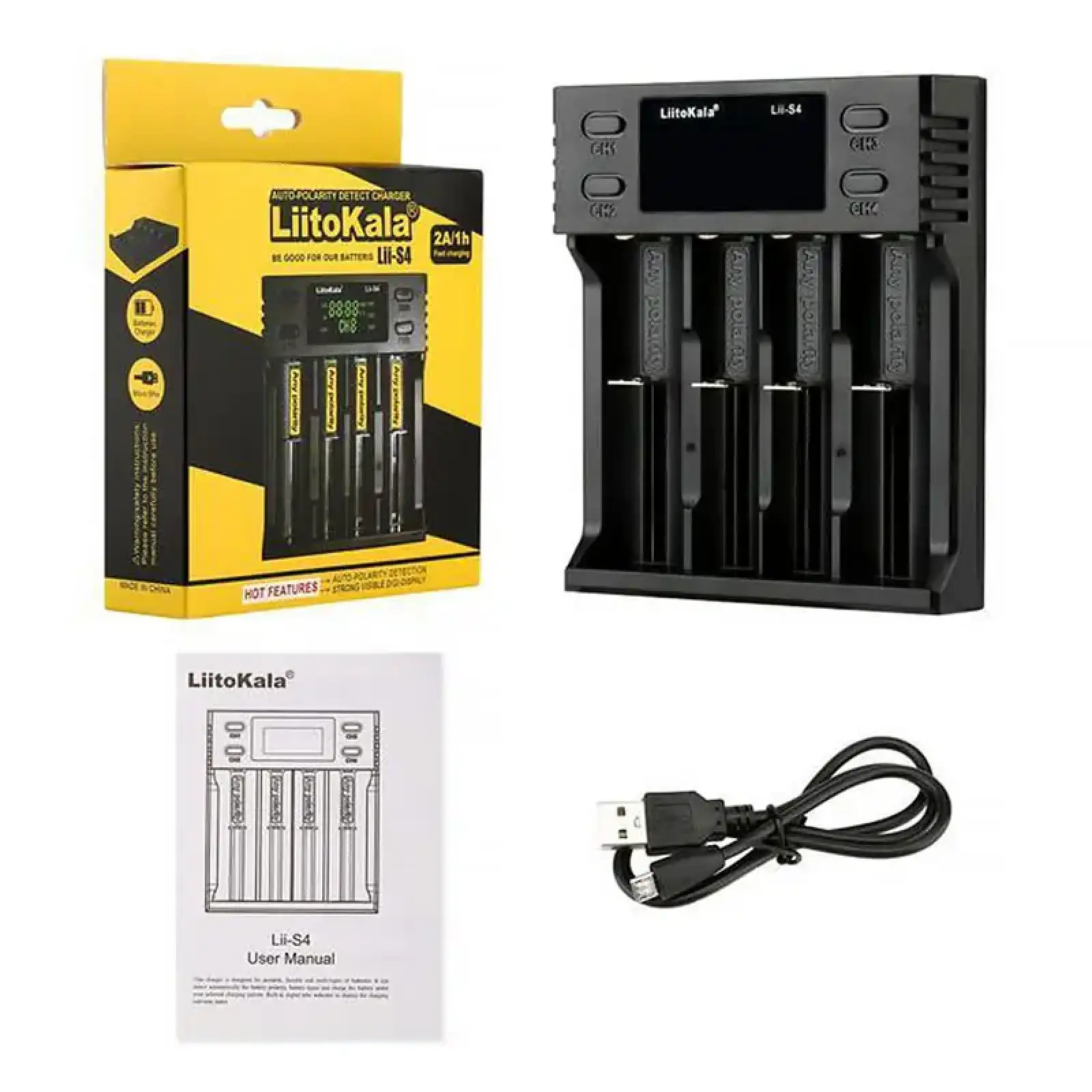 Зарядний пристрій LiitoKala Lii-S4, 4x(Lion/LiFePO4/NiMH/NiCd), Auto Polarity, Display UA