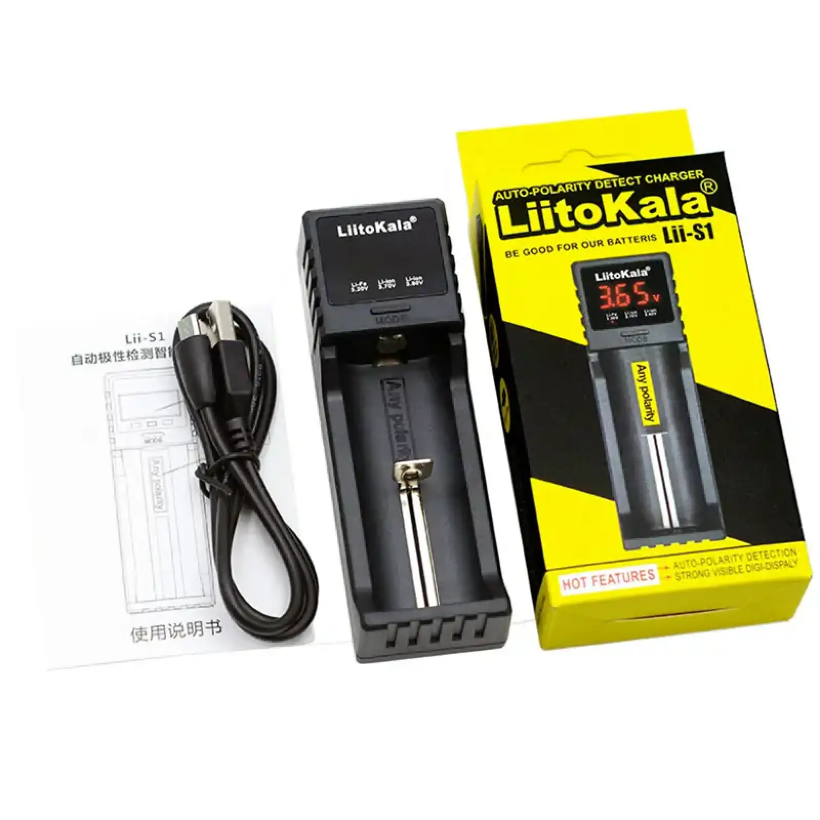 Зарядний пристрій LiitoKala Lii-S1, 1x(Lion/LiFePO4/NiMH/NiCd), 1A, Auto Polarity, Display UA