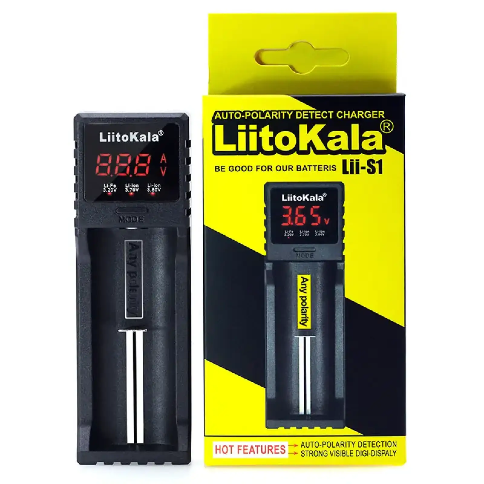 Зарядний пристрій LiitoKala Lii-S1, 1x(Lion/LiFePO4/NiMH/NiCd), 1A, Auto Polarity, Display UA