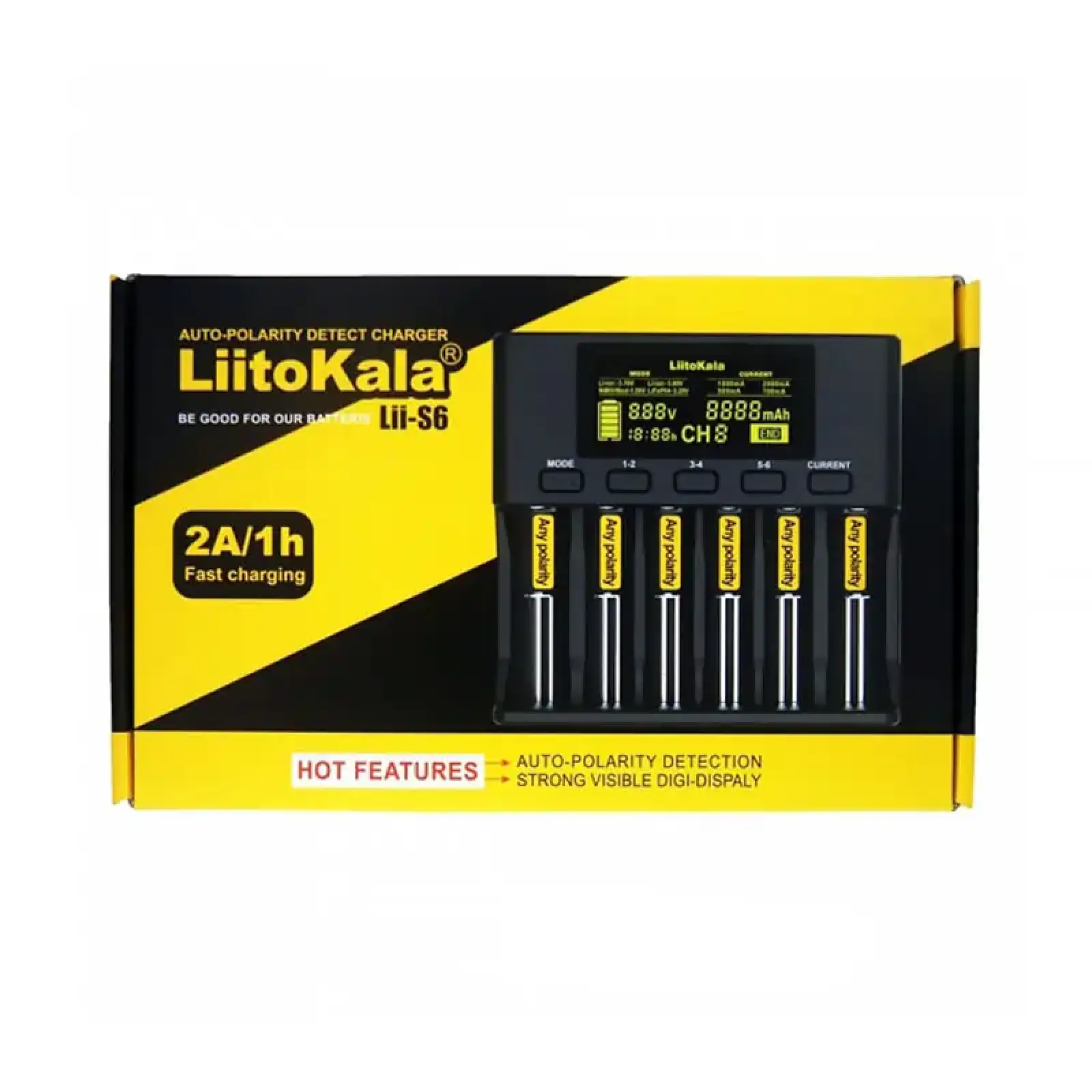 Зарядний пристрій LiitoKala Lii-S6, 6x(Lion/LiFePO4/NiMH/NiCd), Auto Polarity, Display+CAR charger (Lii-S6+CAR charger) UA