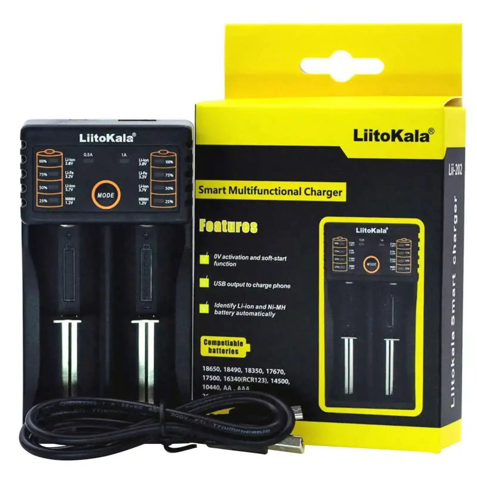 Зарядний пристрій LiitoKala Lii-202, 2x(Lion/NiMH/NiCd), Power Bank function UA