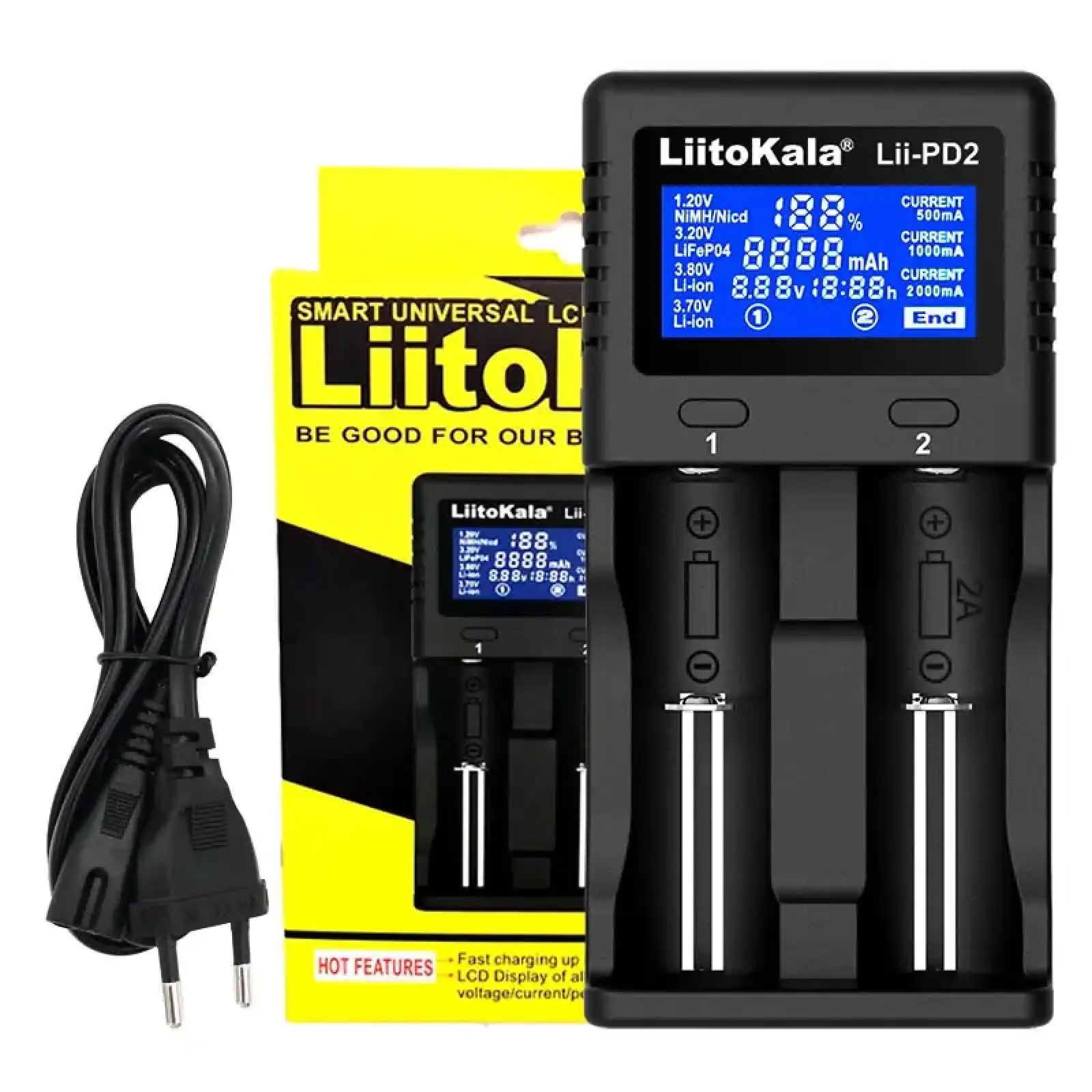 Зарядний пристрій LiitoKala Lii-PD2, 2x(LiOn/LiFePO4/NiMH/NiCd), display UA