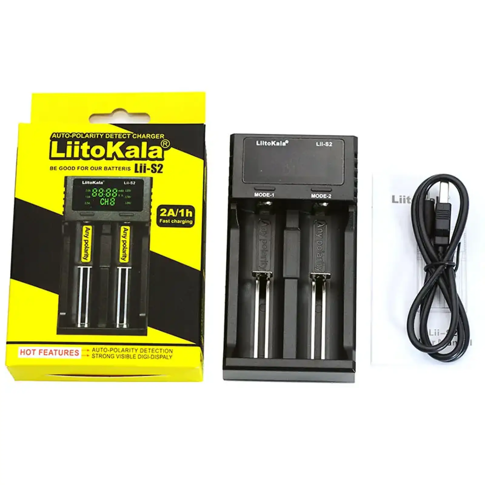 Зарядний пристрій LiitoKala Lii-S2, 2x(Lion/LiFePO4/NiMH/NiCd), Auto Polarity, Display UA