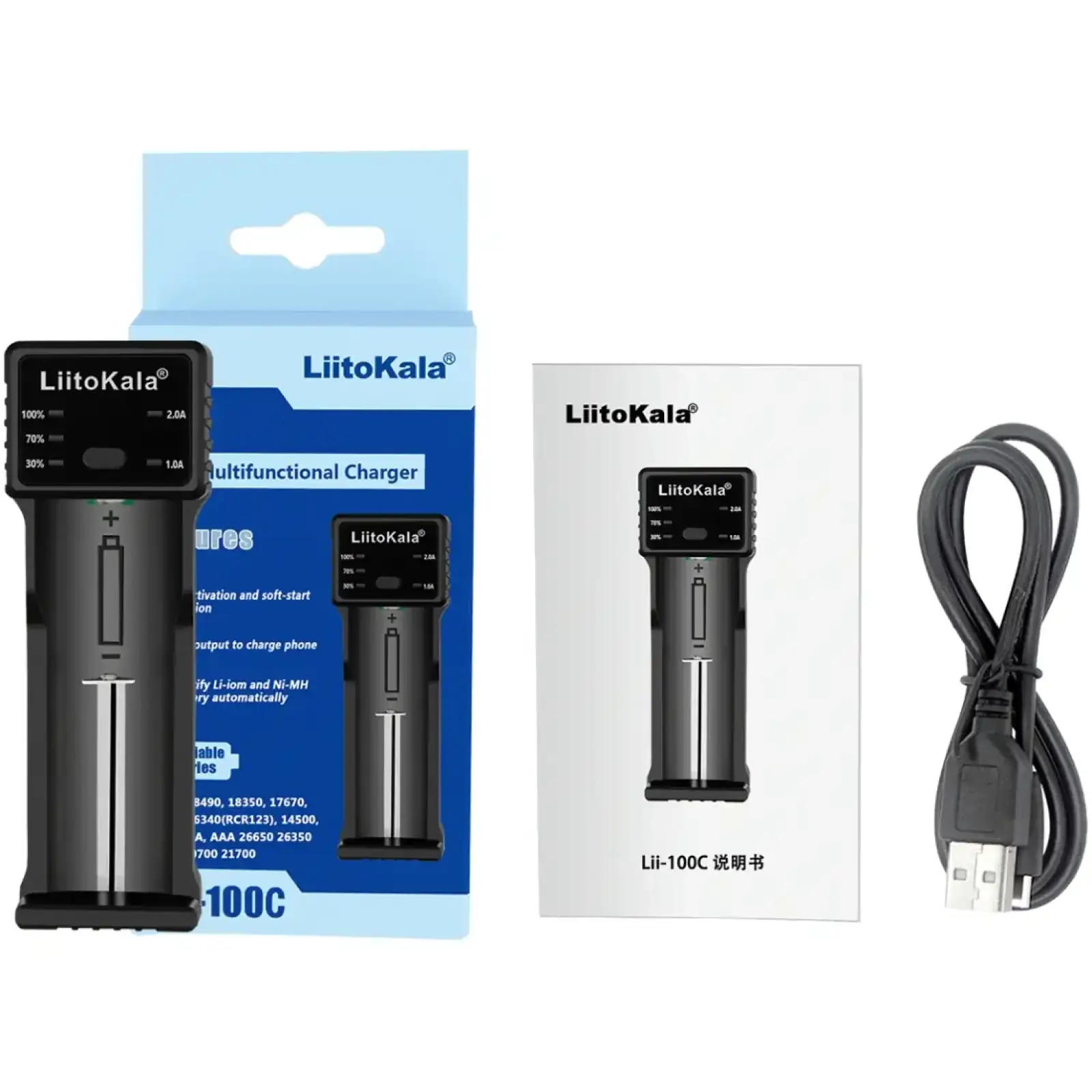 Зарядний пристрій LiitoKala Lii-100C, 1x(Lion/NiMH/NiCd), 2A, Power Bank function UA