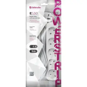 Сетевой фильтр 3.0м Defender E530, білий, 5 розеток, з заземленням (992300) UA