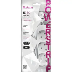 Сетевой фильтр 3.0м Defender E330, білий, 3 розетки, з заземленням (992220) UA